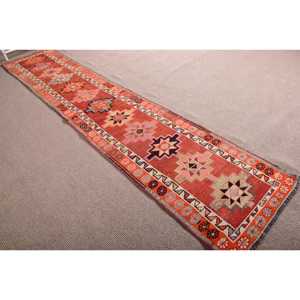 พรมเฮอร์กีตุรกี ขนาด 2.6x12.1 ฟุต (79x370 ซม.) ลายต้นไม้สีส้ม สไตล์วินเทจ - Product Image 3