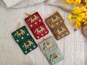 <b>Elephant</b> Embroidered Mobile Jewelry Pouches With Clip Chain Bridesmaids Birthday Favors Jaggo Night Sangeet Ceremony Giveaways - Product Image 4