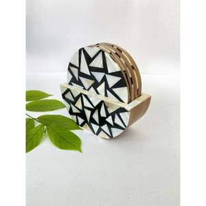 Posavasos de té de lujo con soporte, logotipo de tamaño personalizado, incrustaciones de hueso cuadrado redondo, incrustaciones de madreperla de SCI - Product Image 6