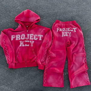 Survêtements d'hiver délavés à l'acide, grande taille, à capuche, personnalisés, en molleton 100% coton, coupe oversize, pour hommes, avec pantalon de survêtement évasé et empilé - Product Image 3