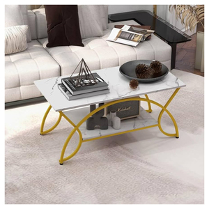 Table basse et table à manger en métal avec plateau en marbre, moderne et mobile avec cadre en or-Mobilier Luxueux pour le salon - Product Image 2