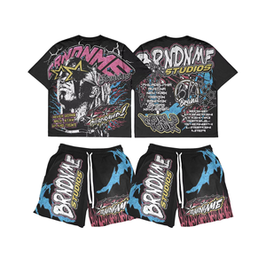 Nouveau personnalisé partout impression Streetwear graphique Boxy Fit recadrée t-shirt hommes et deux pièces ensemble hommes ensemble court - Product Image 6