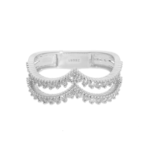 Elegante anillo de banda de Chevron doble de oro de 14 quilates Diseño único en capas con diamantes naturales Joyería de moda nupcial delicada - Product Image 5