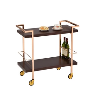 Square <strong>Serving</strong> Cart with <strong>Wooden</strong> Open Shelf and Metal Pipes Handles Golden Colored <strong>Trolly</strong> for Home Bar <strong>Food</strong> <strong>Serving</strong> Wine Cart