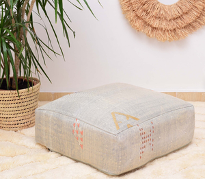 Poufs พรมผ้าไหมแคคตัสสีเทาอ่อน,หมอนอิงผ้าไหมแคคตัสแบบโมร็อกโกทรงสี่เหลี่ยมสไตล์ออตโตมันสำหรับตกแต่งบ้านสไตล์โบโฮ - Product Image 1
