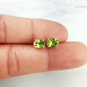 925 Sterling Silver Stud <b>Earrings</b> with Natural <b>Peridot</b> Oval Gemstone Fashion Jewelry for Girls Featuring Prond Diamond Pearl - Product Image 3