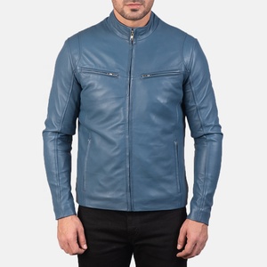 Meilleur prix veste d'hiver à manches longues bleu clair pour hommes coupe ajustée bouton fermeture éclair toile méthode de tissage non tissé pour l'hiver - Product Image 1