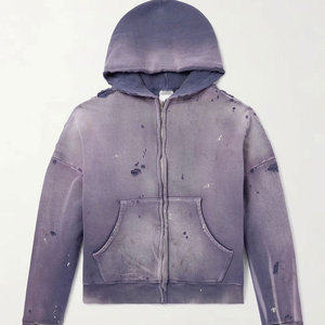 เสื้อฮู้ดดี้ผู้ชายแบบย้อมสีเอซิด สไตล์วินเทจ แต่งซิป ปี 2026 ผลิตตามสั่ง สตรีทแวร์ ปรับแต่งได้ - Product Image 1