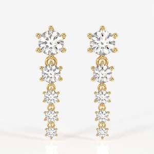 18K White <b>Gold</b> Round Cut Lab Grown Diamond Drop <b>Earrings</b> Cute Vintage <b>Dangle</b> for Wedding Christian Hoop Style - Product Image 1