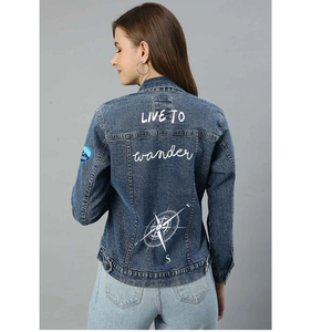 Chaqueta vaquera de invierno de manga larga suelta personalizada para mujer, botón de algodón de ganchillo con cuentas de perlas, venta al por mayor disponible bajo MOQ - Product Image 4