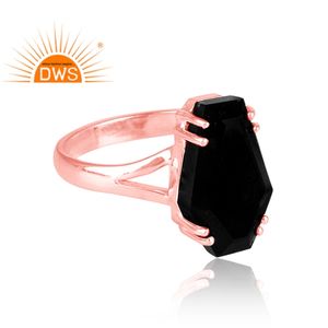 Latest Design Sterling Silver Rose Gold Plated <b>Black</b> <b>Onyx</b> Gemstone Coffin Design Split Band <b>Ring</b> Custom Jewelry Manufacturer - Product Image 3