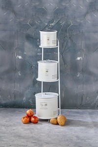 Récipient de stockage des aliments en métal à 3 niveaux Finition laquée Cuisine Pommes de terre Oignon Ail Boîte de stockage pour organiser la conservation - Product Image 3