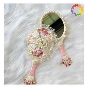 ทำด้วยมือเปลือกกระจกที่มีไข่มุกกระเป๋ากระซิบทะเลกระจกกับเปลือกหอยจริงและหินโต๊ะเครื่องแป้งการเดินทางที่มีความงามนางเงือก - Product Image 4