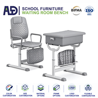 Ensemble de chaise de bureau ergonomique réglable pour étudiants avec accoudoirs, panier de rangement et structure en acier inoxydable pour l'école