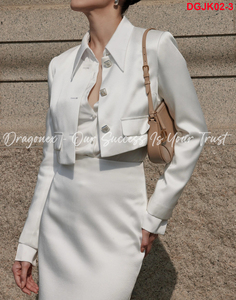 Self Portrait Blazer With 2 Faux Pockets on Both Sides Dragonex Certified 100% Cotton for Women With Delicate White Silk Color - Product Image 4