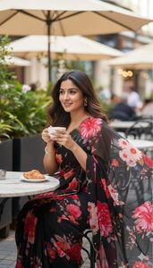 ผ้าซารีดีไซเนอร์เนื้อจอร์เจตต์ งานปักมือ น้ำหนักเบา สำหรับผู้หญิง มีสินค้าในสต็อก ผลิตในอินเดีย - Product Image 4