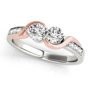 Anillo de Dos Piedras con Detalles de Diamantes, Oro de Dos Tonos de 14K, 1.13ct - Product Image 1