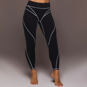 Pantalones Deportivos de Cintura Alta para Mujer, Transpirables, de Longitud Completa, con Diseño de Costuras Exteriores, Control de Abdomen, Elásticos en 4 Direcciones, Spandex/Nailon, Buen Precio - Product Image 1