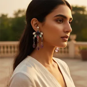 "Rose Gold <b>Pearl</b> & Diamond Christian Party <b>Dangle</b> <b>Earrings</b>" - Product Image 1