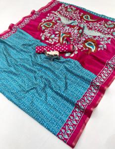 ผ้าไหมทัสซาร์เนื้อนุ่มปักลายคาลัมคารีสวยงามหรูหราสำหรับผู้หญิง พร้อมขอบสีทองทันสมัย แบบไม่มีเสื้อคลุม - Product Image 4