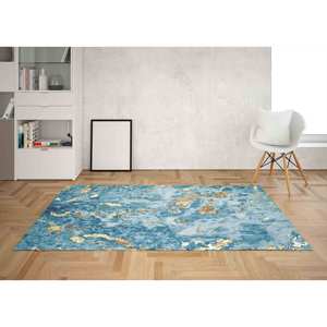 Tapis imprimé marbre doré, motif encre alcoolisée, fin, petit, bleu, tapis en velours - Product Image 5