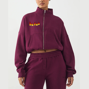 ODM personalizado de algodón pesado de lana de hombro caído cuello simulado cremallera completa señoras sudaderas con capucha de gran tamaño sudadera de mujer - Product Image 6