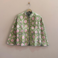 Veste matelassée en coton imprimé floral ethnique bohème respirante toute saison pour femmes