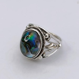 Handmade Oval <b>Abalone</b> <b>Shell</b> Ring, 925 Sterling Silver, Boho Jewelry - Product Image 6