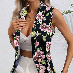 เสื้อเบลเซอร์แขนกุดสำหรับผู้หญิง, เสื้อเบลเซอร์แขนกุดผ้าคอตตอนกระดุมแถวเดียวพิมพ์ลายดอกไม้เสื้อยาวผ้าโพลีเอสเตอร์สำหรับฤดูใบไม้ผลิฤดูร้อน - Product Image 5