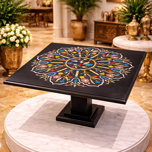 Table basse en marbre noir de style traditionnel fait à la main, plateau en pierre durable, meubles pour la maison, salon - Product Image 1