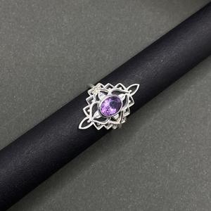 Premium Boho Chic améthyste bague pour femmes en argent Sterling Art déco pierre de naissance bijoux cadeau élégant à la main bague en pierres précieuses - Product Image 4