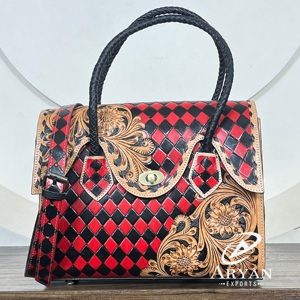 Sac fourre-tout en cuir de vachette fait main à bas prix avec motif à carreaux Sac à main western élégant Sac à main tendance pour femmes Sac bandoulière - Product Image 1