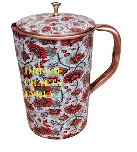 Custom Designed 1500ml Copper Printed Metal Jug <b>Set</b> Washable Leak-Free 100% Pure Food-Safe <b>Tea</b> Water Pitcher with Matching Glass - Product Image 1