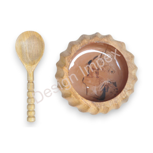 Cuenco de madera directo de la India con cuchara para servir, almacenamiento de cocina para mezclar, cuencos decorativos de esmalte alto para hoteles y restaurantes - Product Image 5