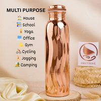 Botella de Agua Portátil de Cobre Natural Clásico, Diseño Único y Moderno Personalizado, Certificada Ayurvédica, para Viajes