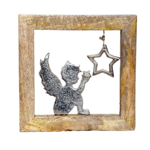 Cadeaux les plus populaires Étoile et arbre de Noël en aluminium Finition noire dans un cadre en bois Décoration de Noël artisanale à vendre - Product Image 4