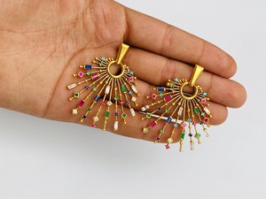Pendientes de Plata de Ley 925 Hechos a Mano, Chapados en Oro de 14K, con Circonitas Multicolores, Joyería de Lujo con Cristales y Piedras Preciosas - Product Image 5