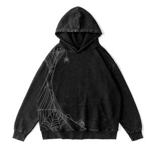 Noir sérigraphie goutte épaule soleil délavé en détresse acide lavé lourd pull à capuche pour hommes femmes - Product Image 2