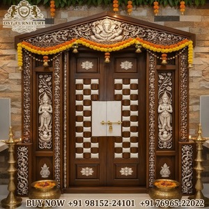 South Indian Temple Style Wooden Double Door for Home <b>Mandir</b> Traditional Wooden Double Door With Bell Design For Home <b>Mandir</b> USA - Product Image 4