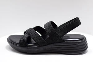 Sandales plates noires légères Semelle extérieure supérieure élastique en PU Chaussures plates d'été respirantes pour le printemps/été à l'extérieur-Top tendance - Product Image 6