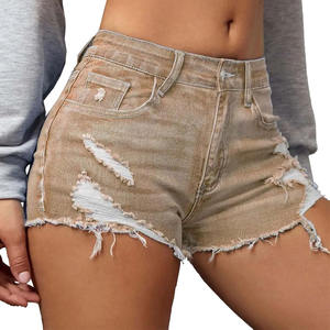 Pantalones cortos de mezclilla desgastados 2025, pantalones cortos de mezclilla elásticos sexis informales para mujer/pantalones cortos de mujer con dobladillo rasgado crudo de efecto lavado de calidad superior - Product Image 1