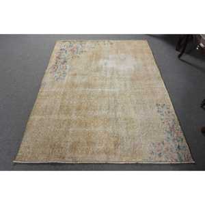 Turkish Vintage Area Rug 4.5x6 ft (138x184 cm), <b>Brown</b> Check Rug - Product Image 1