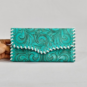 New Pattern Luxury Brand Floral Hand Tooled Western Style Genuine Leather Famous Cowgirl <b>Wallet</b> Wristlet Women Fashion Clutch - Product Image 1