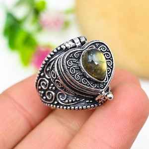 Labradorite Pill Box Ring Adjustable 925 Sterling Silver Secret Message Box Ring Handmade Jewelry Gift For Her - Product Image 3