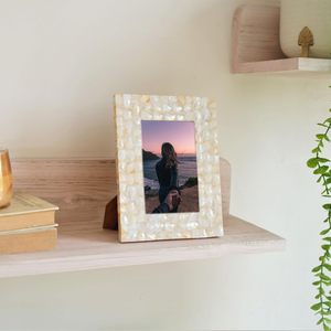 Elegante personalizado 4x6 \ "blanco madera madre de perla marco hecho a mano resina mejor regalo para decoración del hogar o cumpleaños - Product Image 3