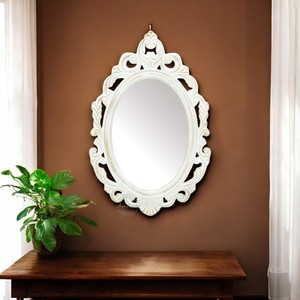 Espejo de pared de madera pura de diseño atractivo con forma redonda y acabado dorado Ideal para la decoración del dormitorio - Product Image 2