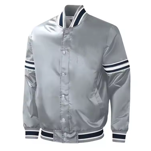 Veste en Satin Letterman Veste en Satin Gris Clair Vente Chaude - Product Image 1