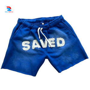 Pantalones cortos desgastados bordados personalizados para hombre 400 GSM algodón polar francés Trey ácido lavado bordado corto para hombre - Product Image 1