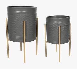 Jardinière en métal gris avec support, décoration de sol pour la maison et le jardin, pots à fleurs avec support doré, design de pot - Product Image 1