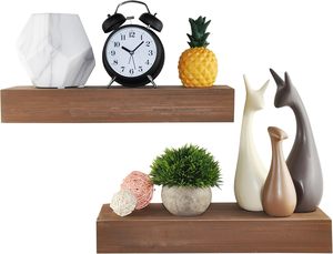 Ensemble de 2 étagères murales multifonctions en <span class=keywords><strong>teck</strong></span> flottant, non pliables, décoratives, pour le rangement et le présentation - Product Image 1